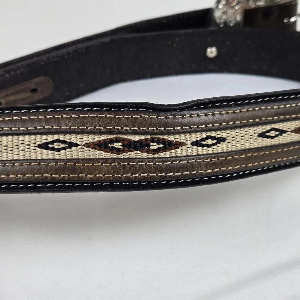 Nocona Belt Co Men's Size 40 Leather Western Belt Black Brown Woven Concho